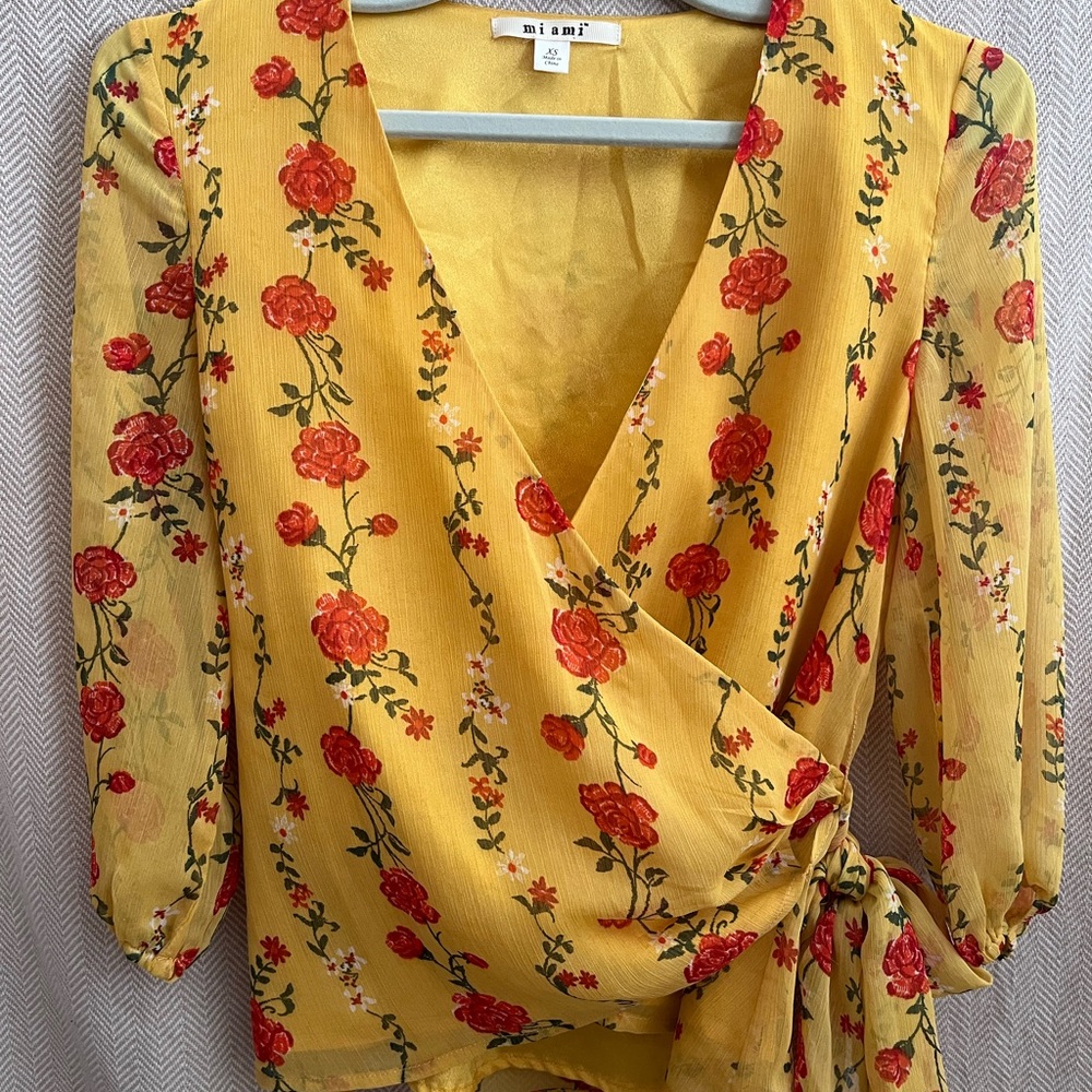 Miami Yellow Floral Wrap Top